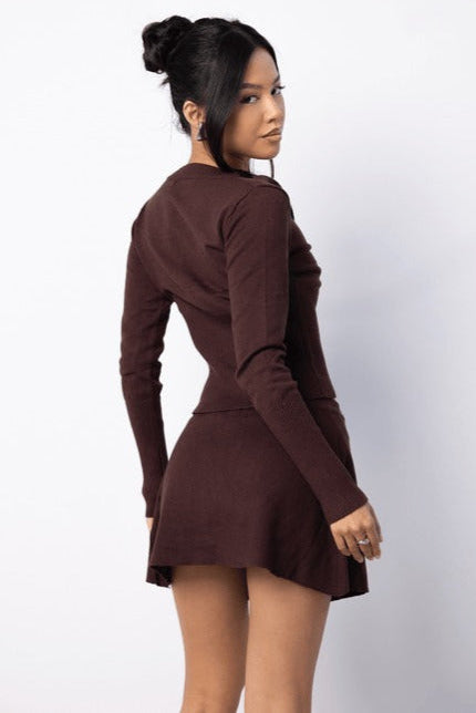 BROWN PLEATED KNITTED SKIRT