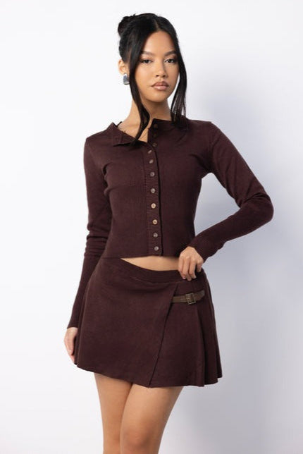 BROWN PLEATED KNITTED SKIRT