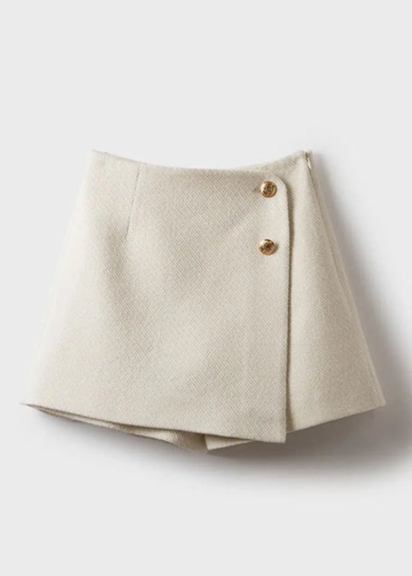 CREAM BUTTON WRAP A-LINE SKORT