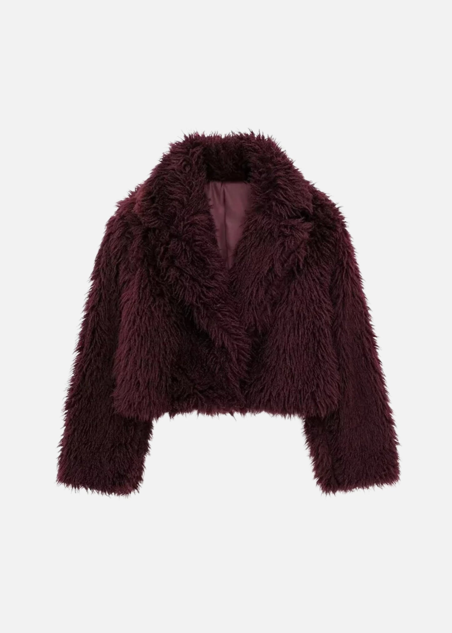BURGUNDY FAUX FUR CROPPED JACKET