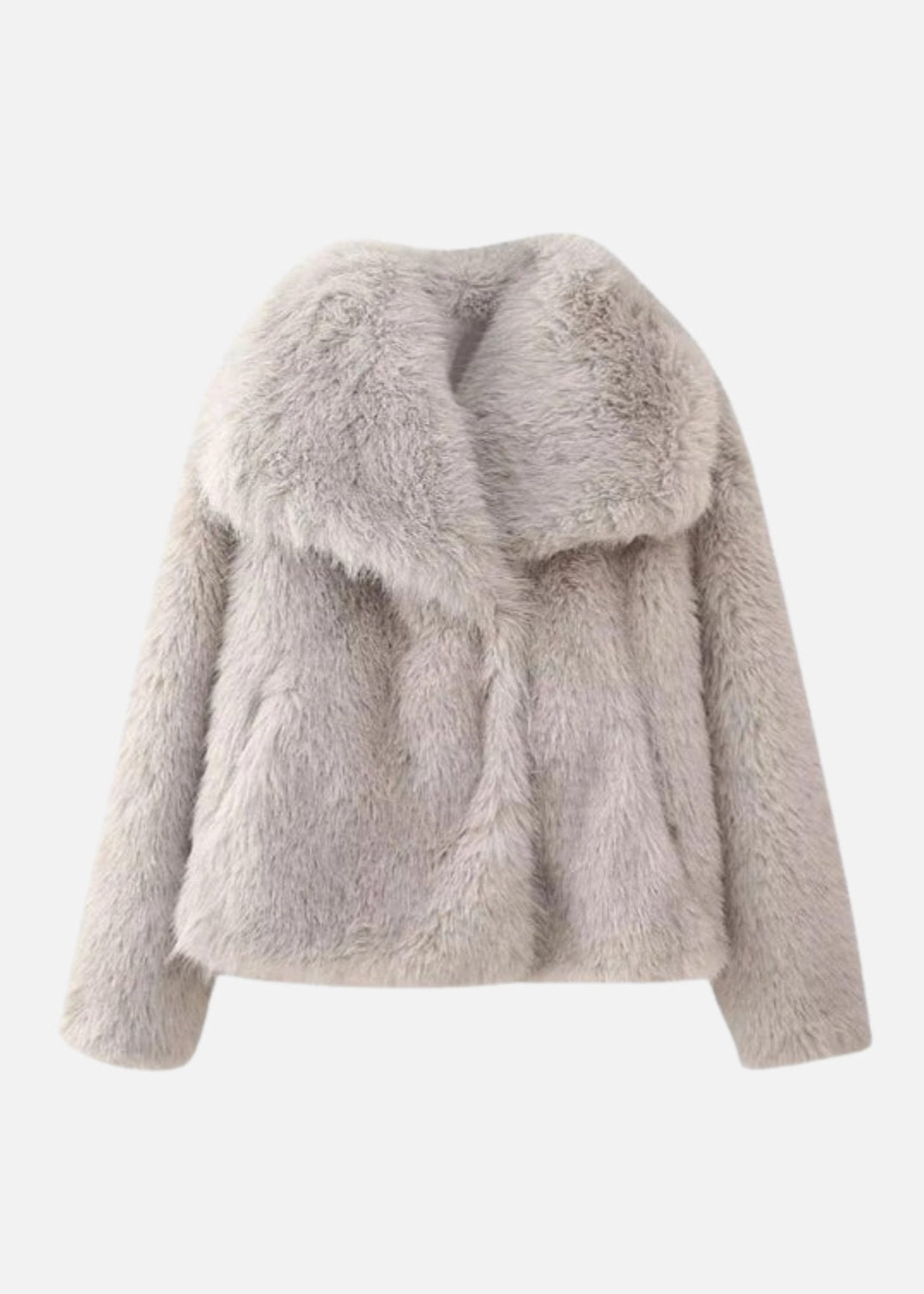 FAUX FUR TURN DOWN COLLOR JACKET - OFF GREY
