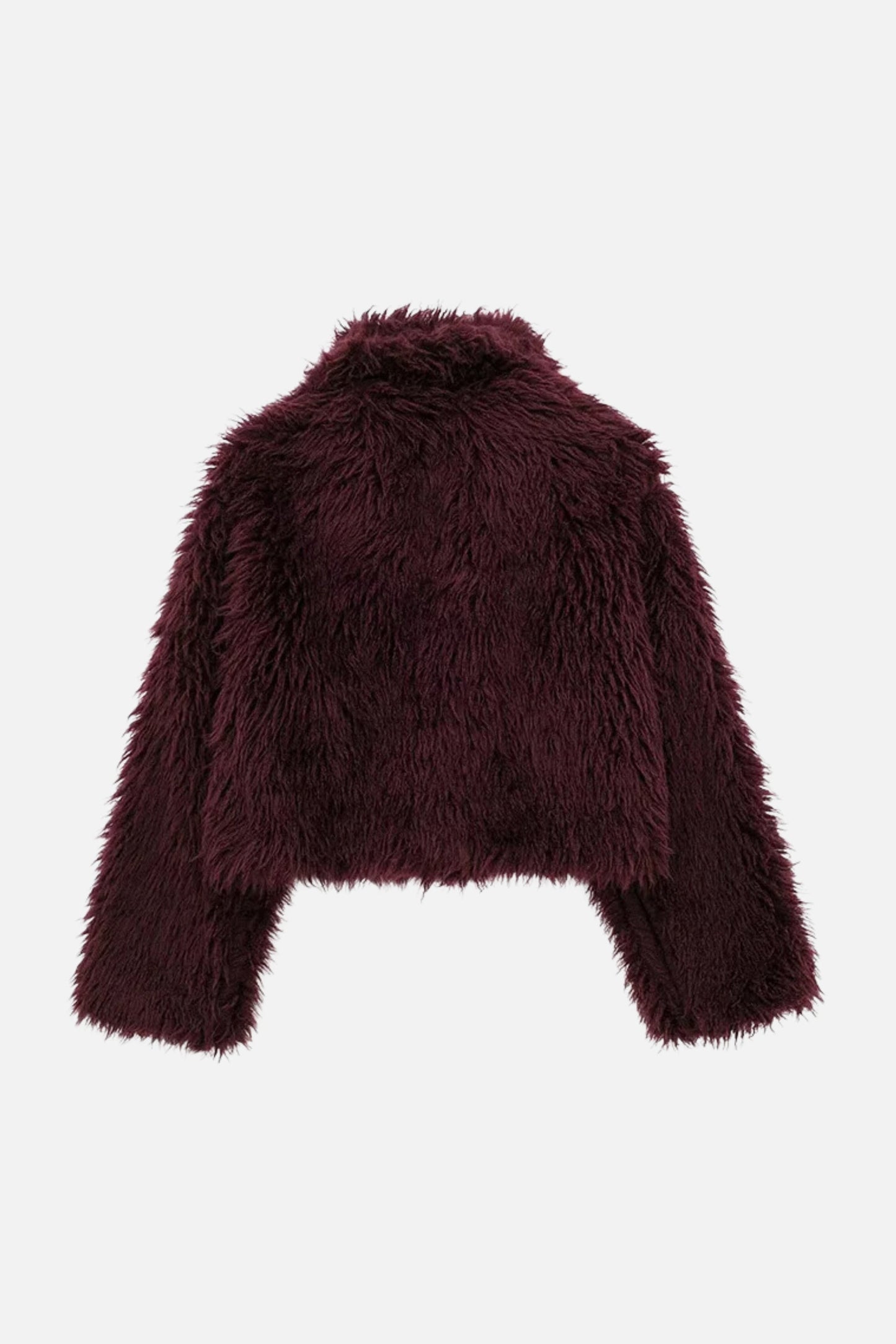 BURGUNDY FAUX FUR CROPPED JACKET