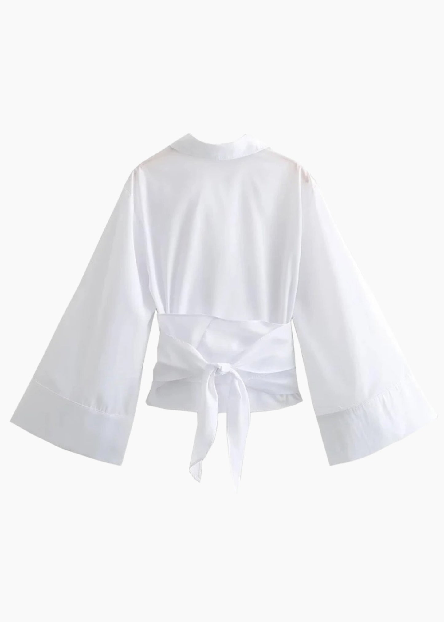 WHITE FLARED SLEEVE WRAP AROUND SHIRT