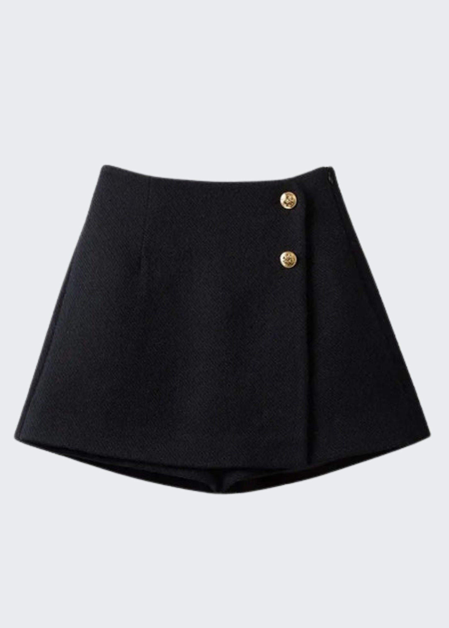 BLACK BUTTON WRAP A-LINE SKORT