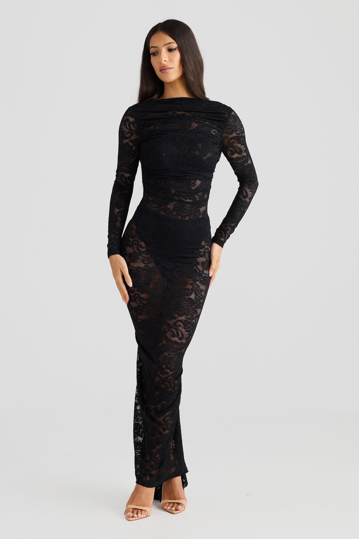 Ophelia Black Lace Backless Maxi Dress