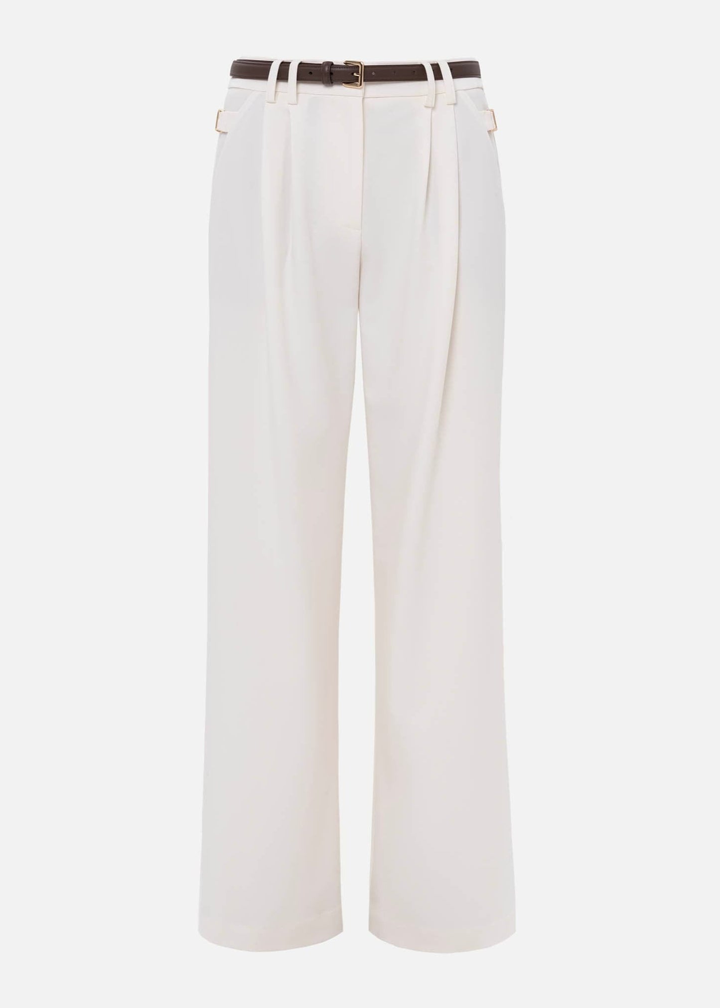 WHITE PLEATED STRAIGHT LEG PANTS