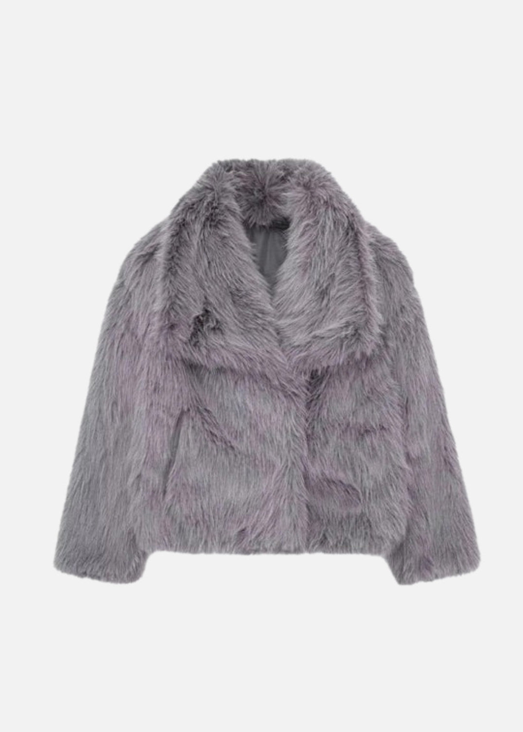FAUX FUR TURN DOWN COLLOR JACKET - GREY