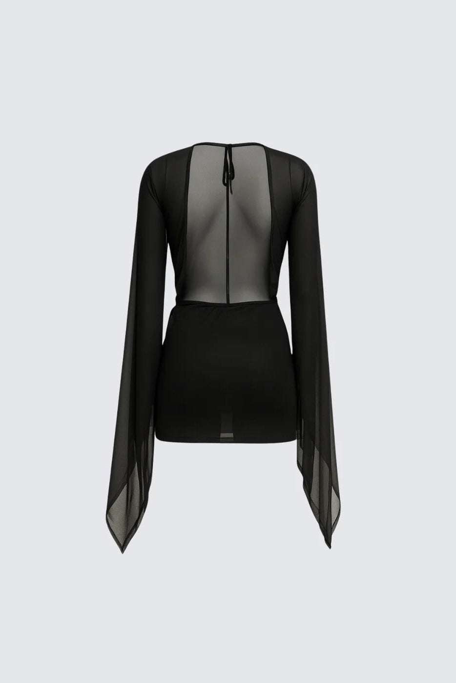 Ariana Black Sheer Wrap Mini Dress