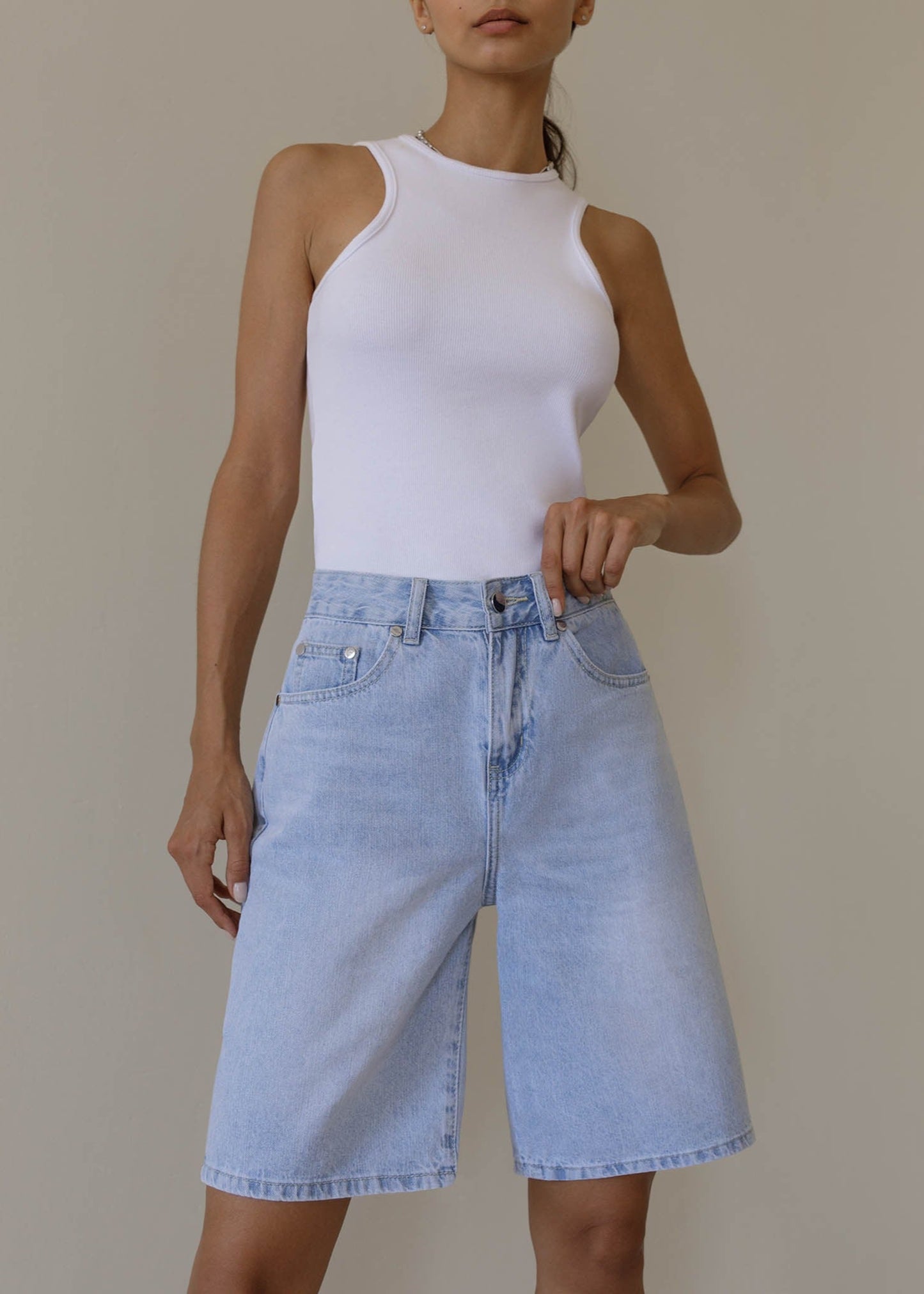 WASHED DENIM BERMUDA SHORTS