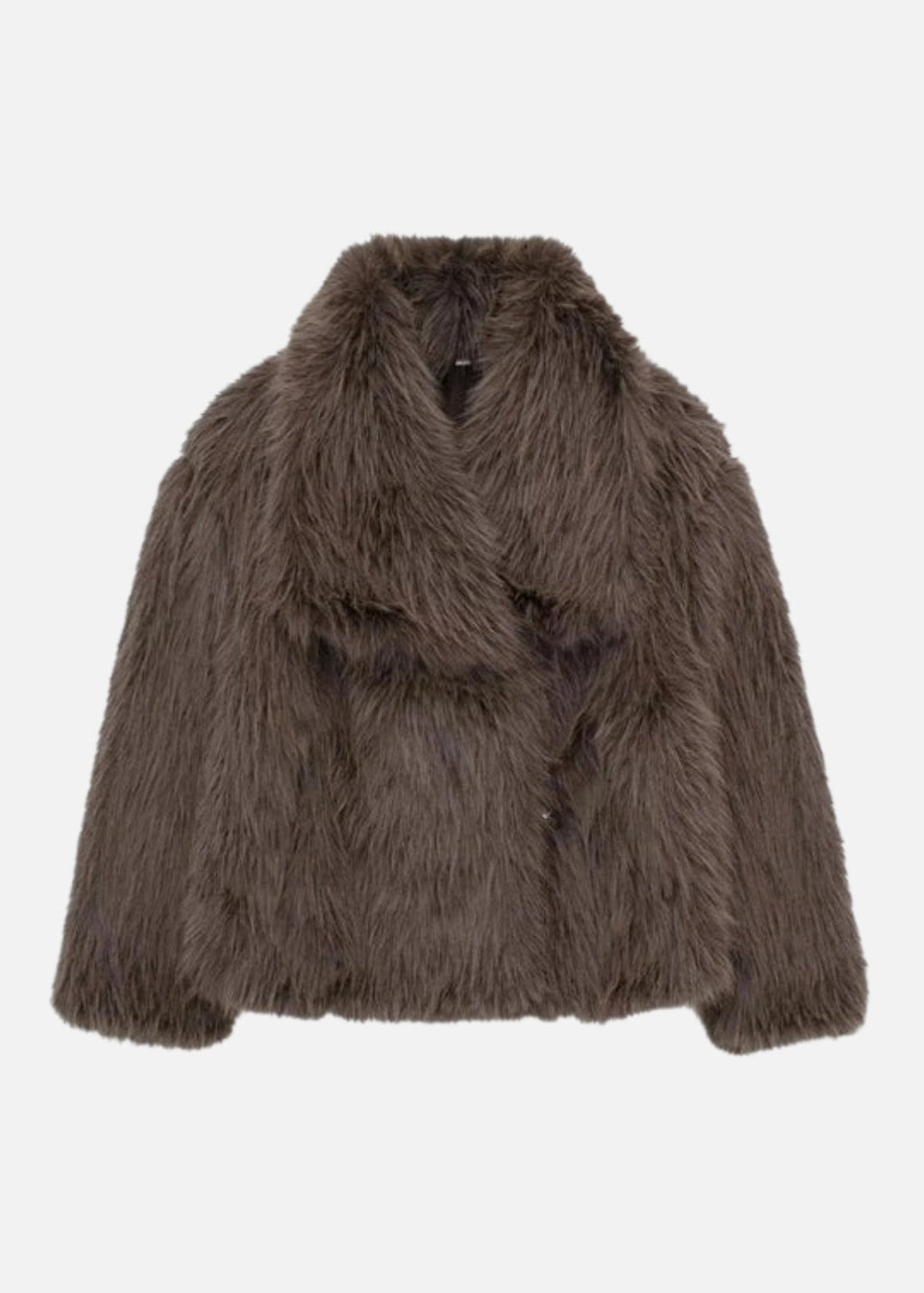 FAUX FUR TURN DOWN COLLOR JACKET - BROWN