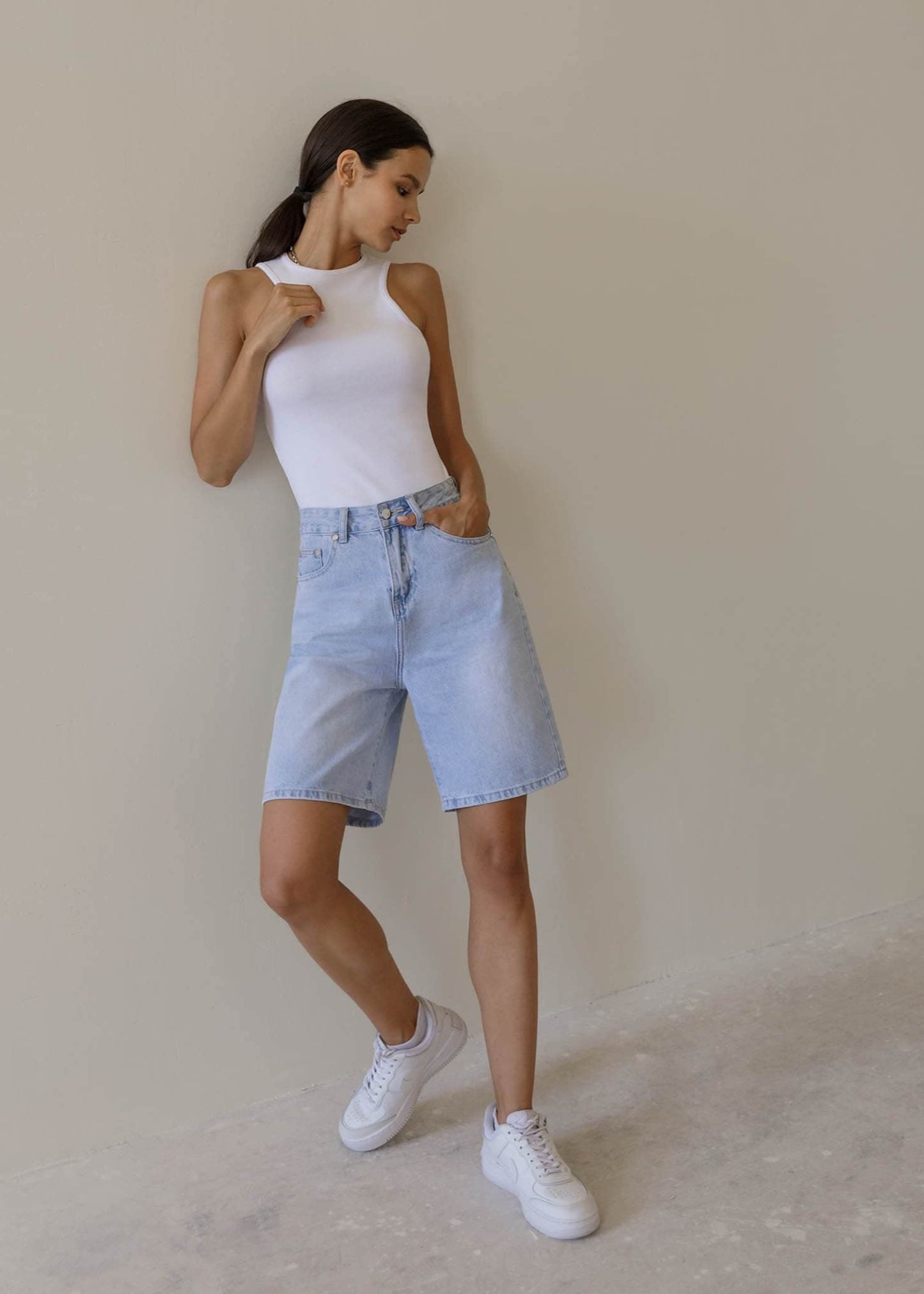 WASHED DENIM BERMUDA SHORTS