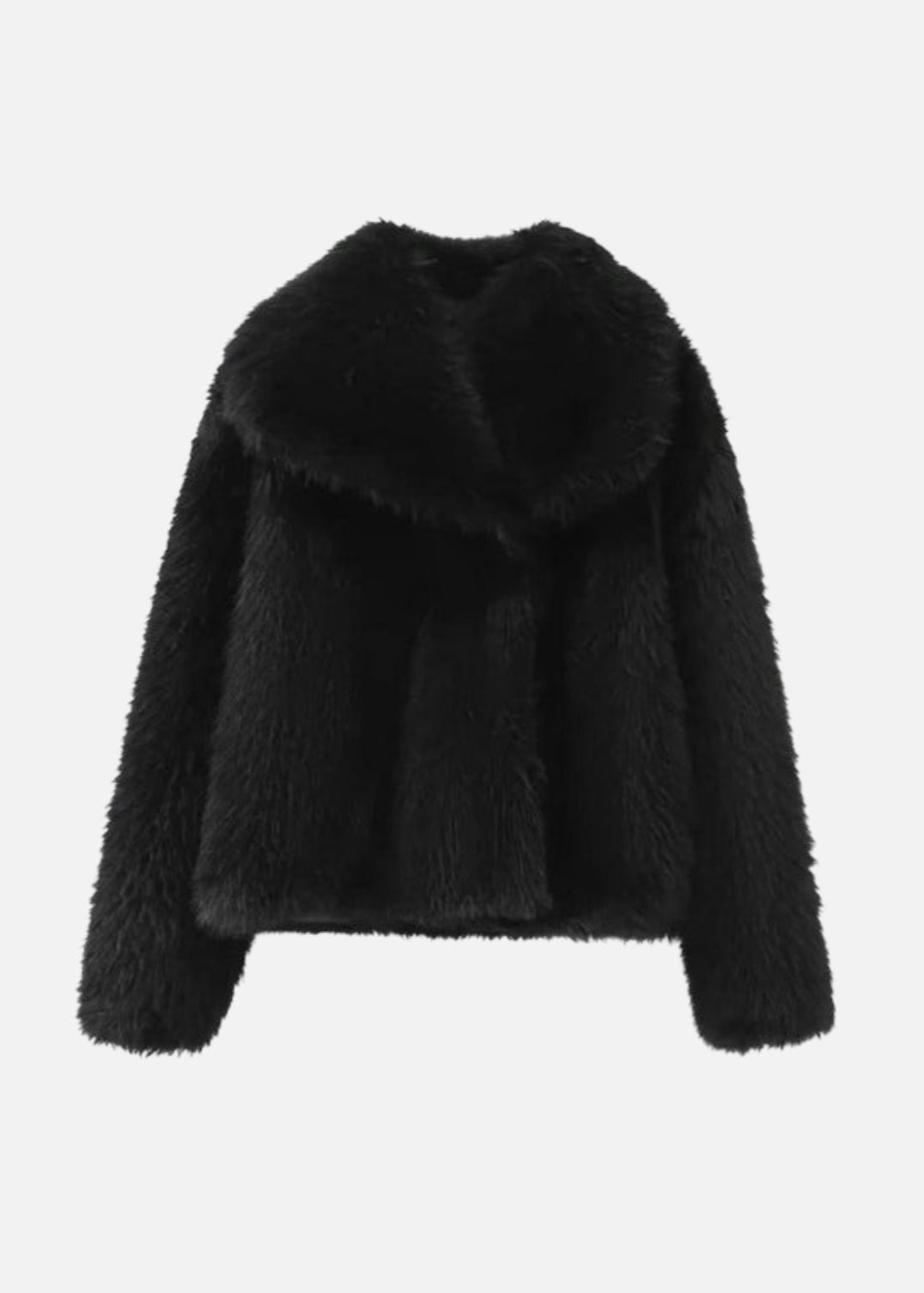 FAUX FUR TURN DOWN COLLOR JACKET - BLACK