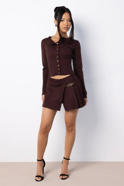 BROWN PLEATED KNITTED SKIRT