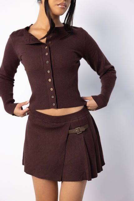 BROWN PLEATED KNITTED SKIRT