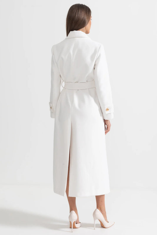 White Belted Longline Long Coat