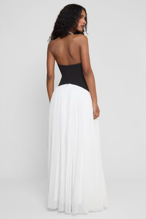 SOLICE Contrast Corset Maxi Dress - White