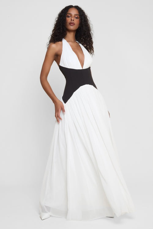 SOLICE Contrast Corset Maxi Dress - White