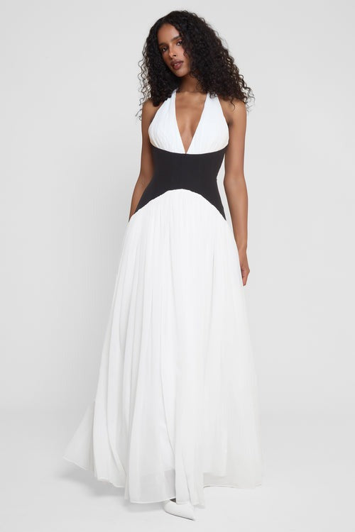 SOLICE Contrast Corset Maxi Dress - White