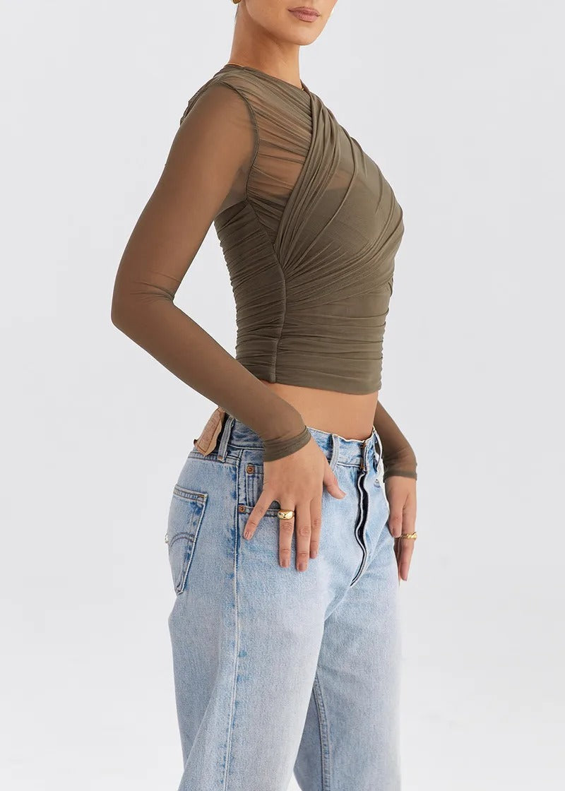 GREEN ENVY MESH LAYERED TOP