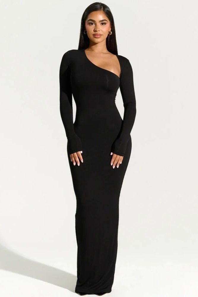 BELLA One-Shoulder Long Sleeve Maxi Dress
