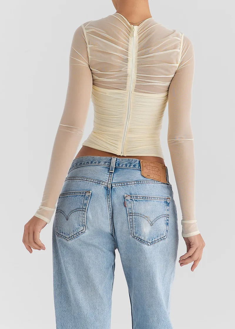 CREAM MESH LAYERED TOP