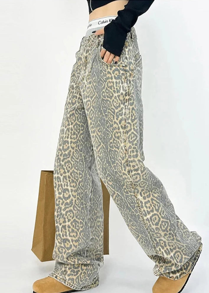 WASHED PANTHER / LEOPARD PRINT JEANS