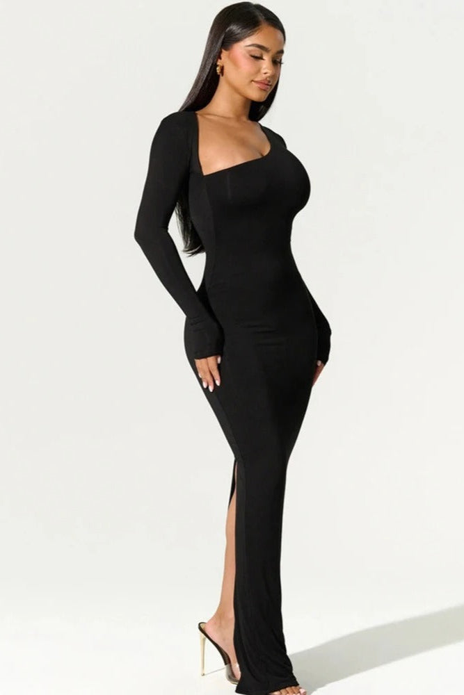 BELLA One-Shoulder Long Sleeve Maxi Dress