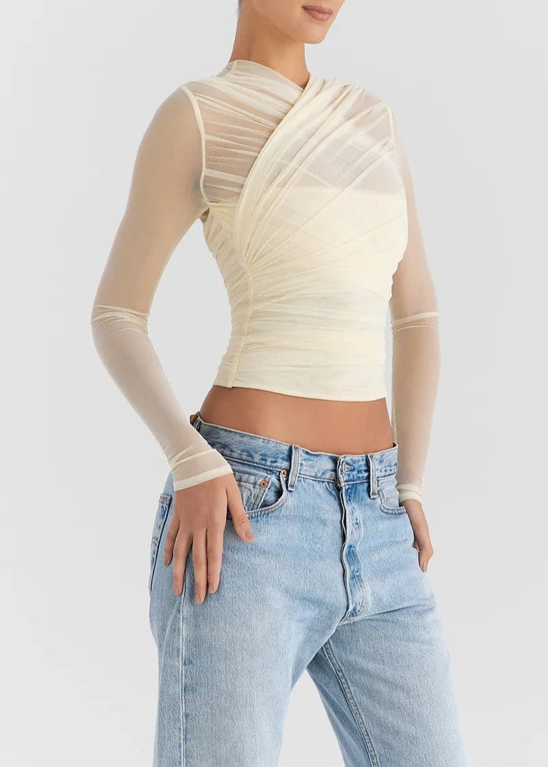 CREAM MESH LAYERED TOP