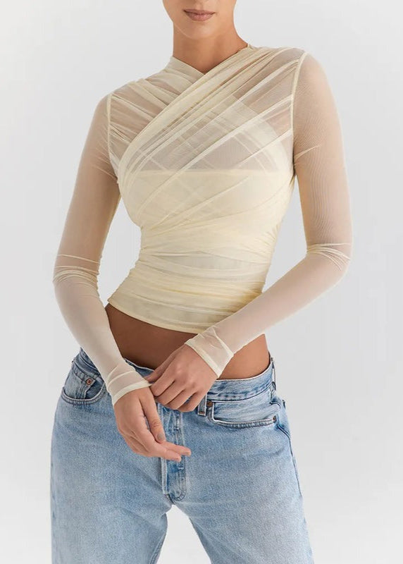 CREAM MESH LAYERED TOP