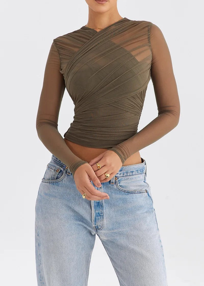 GREEN ENVY MESH LAYERED TOP