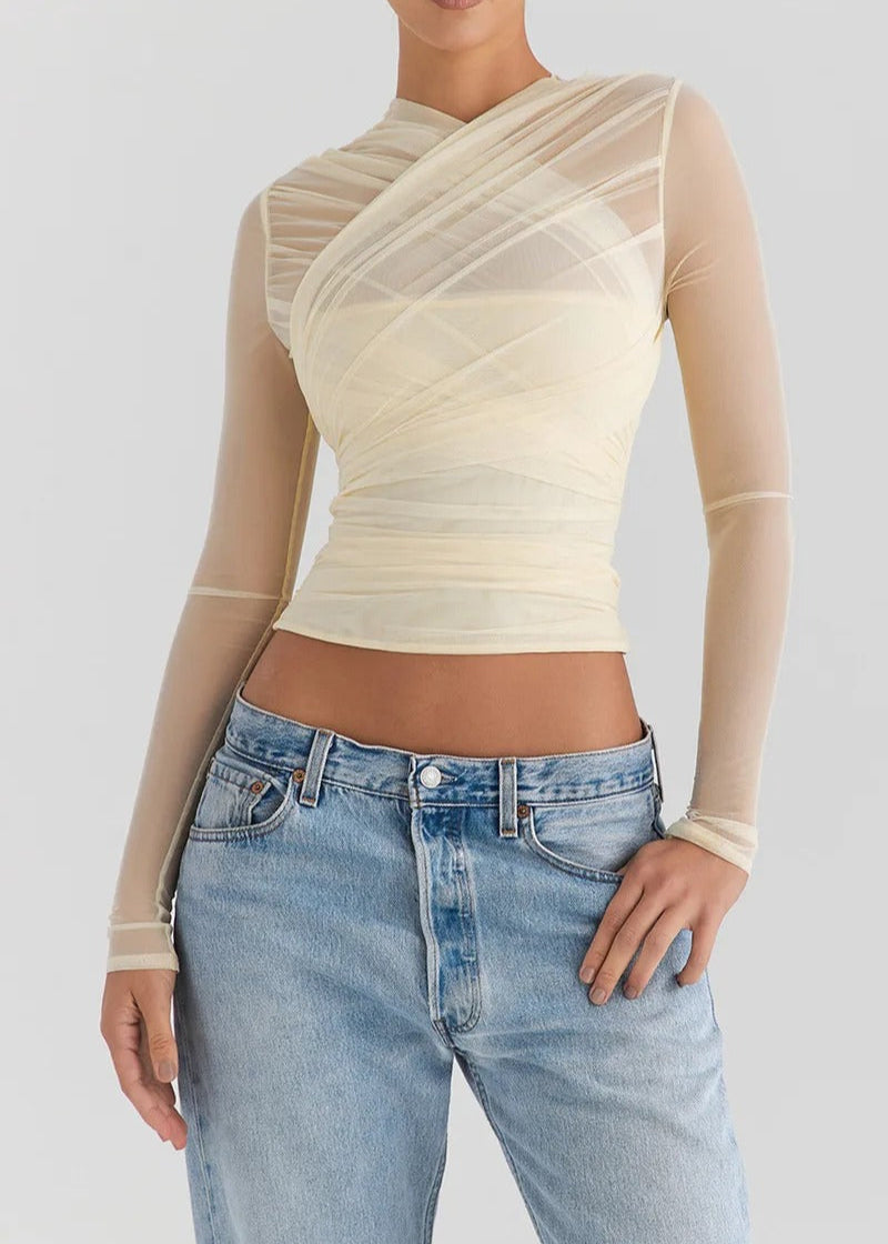 CREAM MESH LAYERED TOP