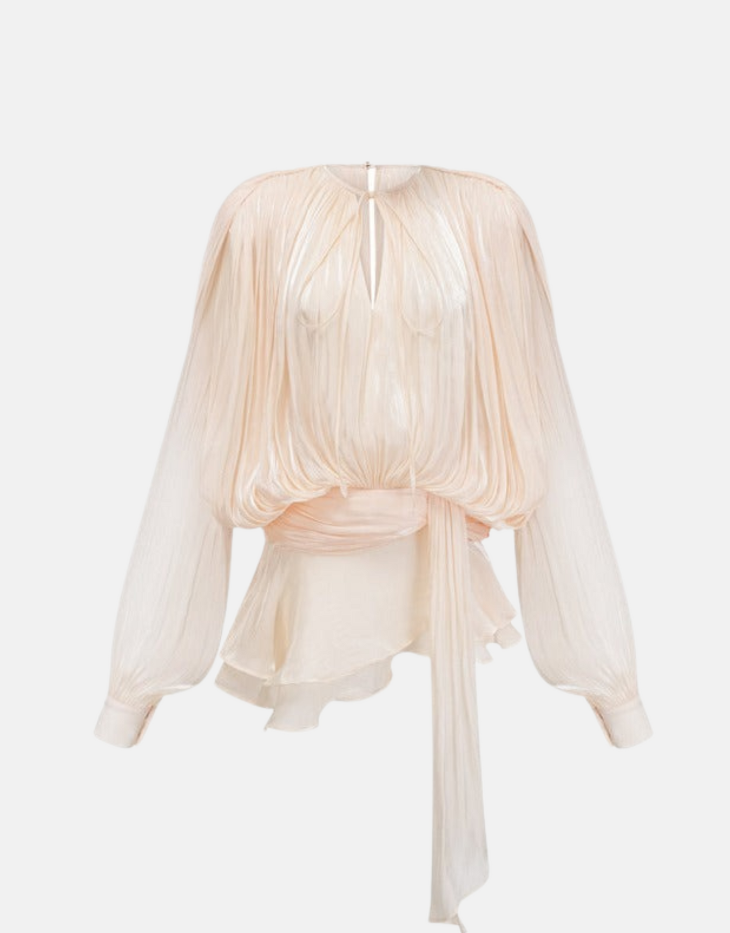 RUFFLED PLEATED LONG SLEEVE MINI DRESS IN CHAMPAGNE