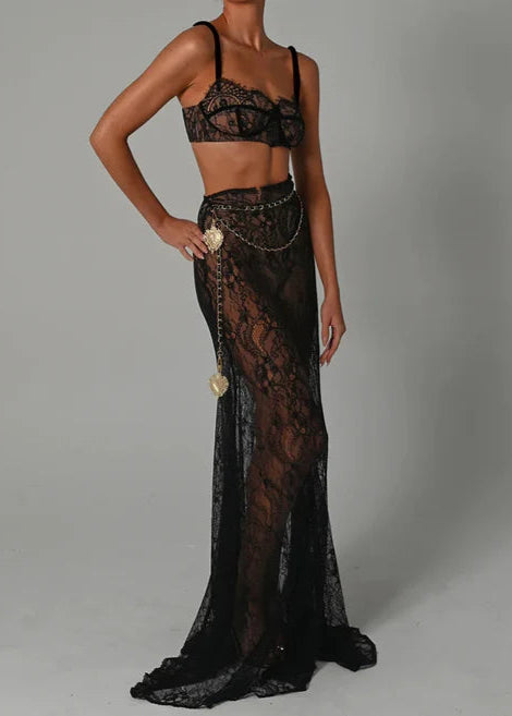 SIERRA LACE TWO PIECE SET - BLACK