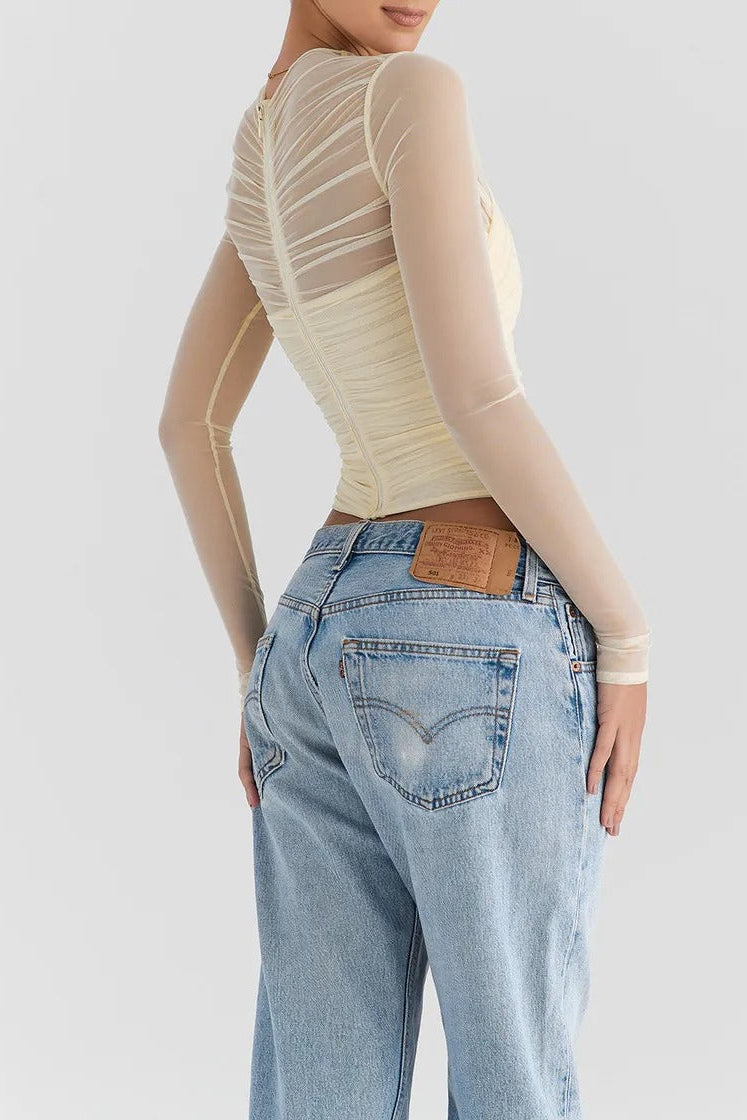 CREAM MESH LAYERED TOP