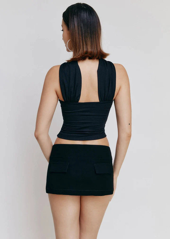 BLACK OFF SHOULDER SATIN BANDEAU TOP