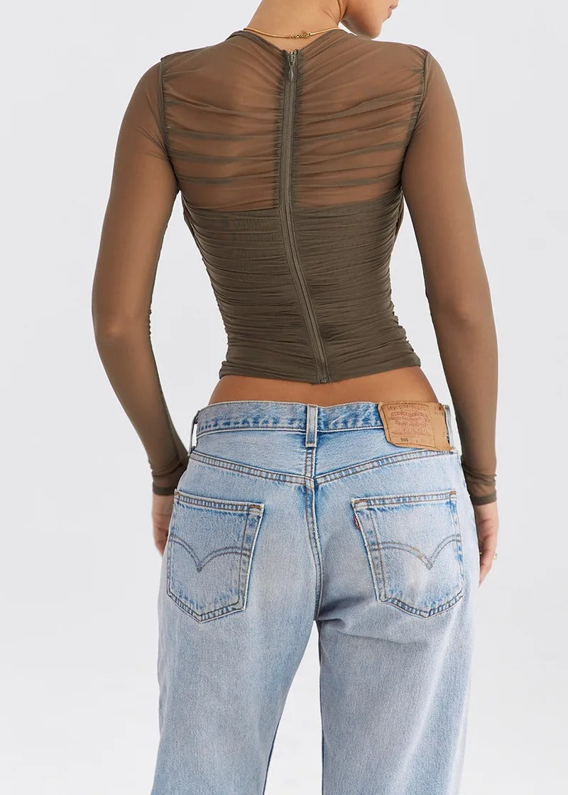 GREEN ENVY MESH LAYERED TOP