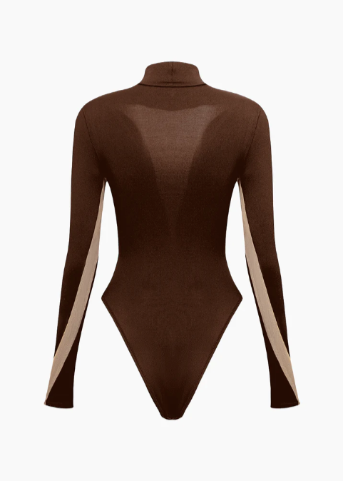 BROWN MESH CUT OUT BODYSUIT