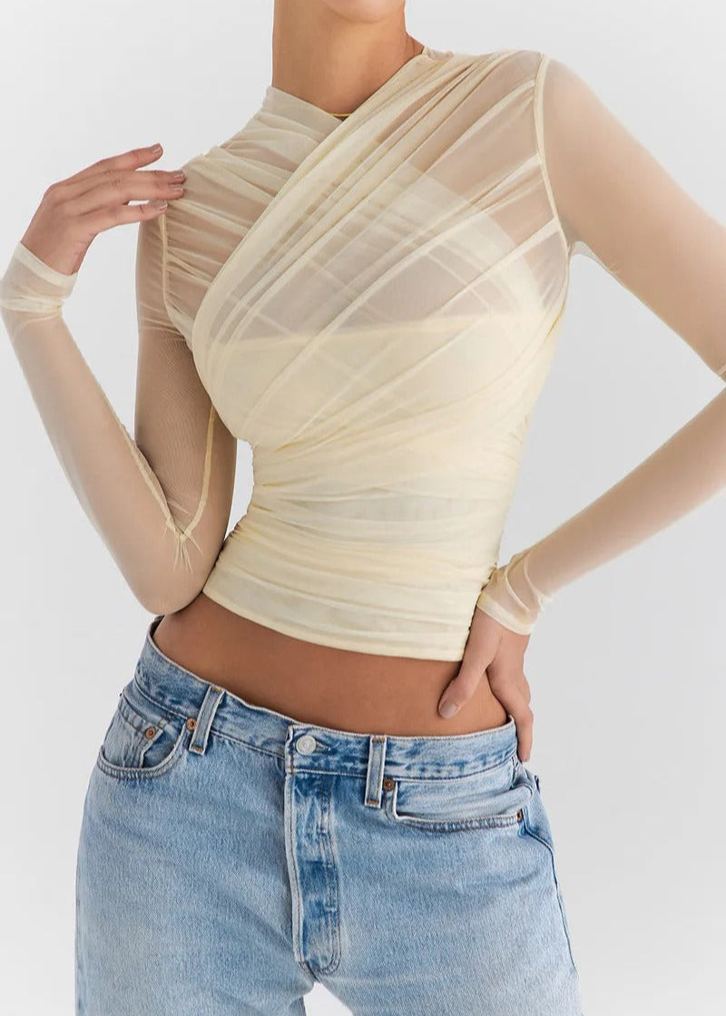 CREAM MESH LAYERED TOP