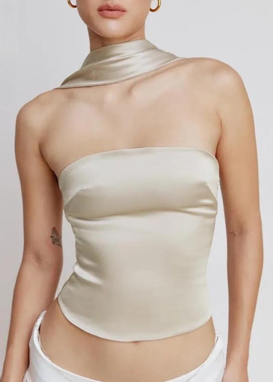 OFF SHOULDER SATIN BANDEAU TOP
