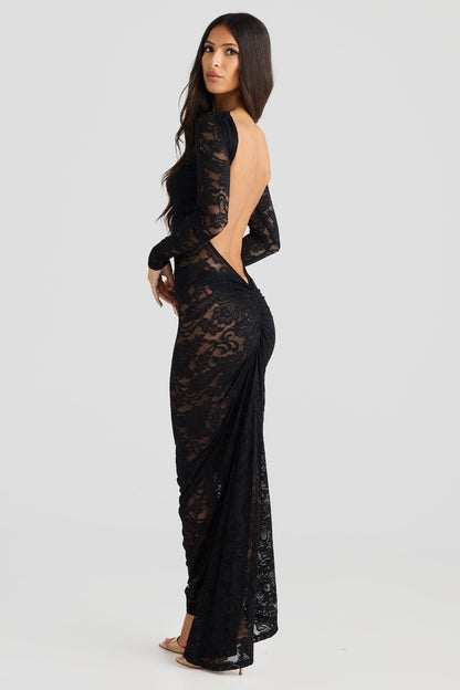 Ophelia Black Lace Backless Maxi Dress