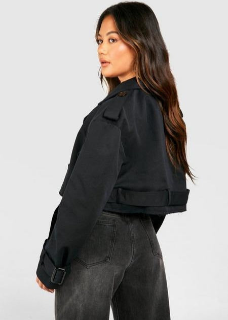 BLACK CROPPED TRENCH COAT