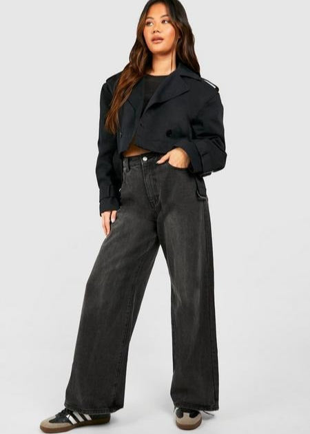 BLACK CROPPED TRENCH COAT