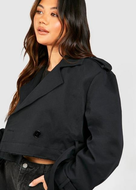 BLACK CROPPED TRENCH COAT