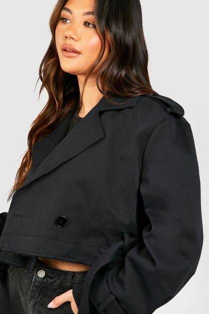 BLACK CROPPED TRENCH COAT