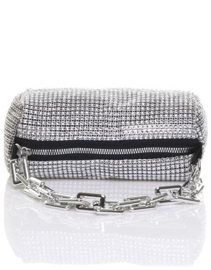 SILVER RHINESTONE AND CHAIN PURSE