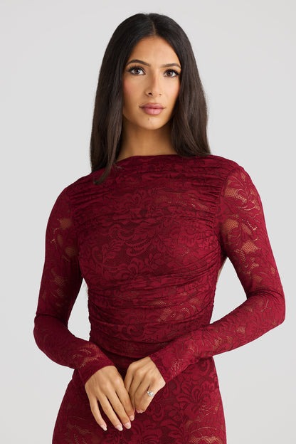 Ophelia Red Lace Backless Maxi Dress