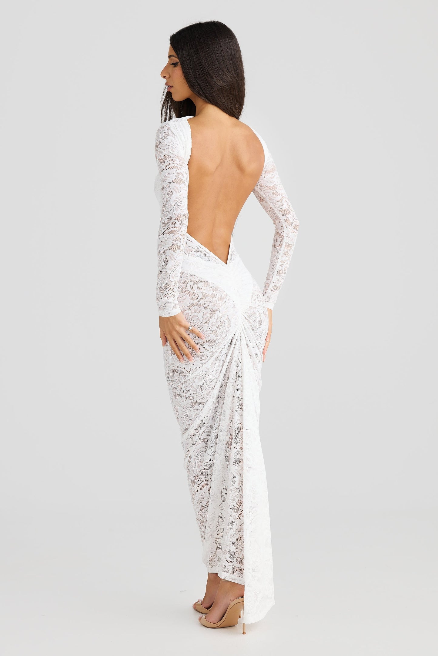 Ophelia White Lace Backless Maxi Dress