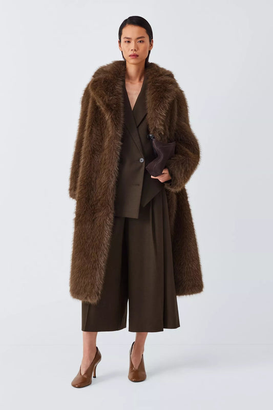 Belle Brown Long Faux Fur Coat