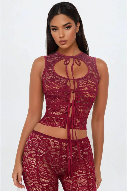 SILLEL RED LACE CAPRI SET