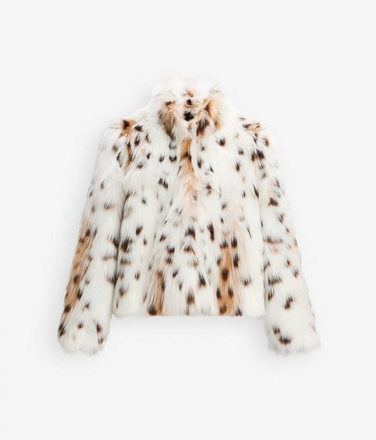 WHITE LEOPARD PRINT BOMER FAUX FUR JACKET